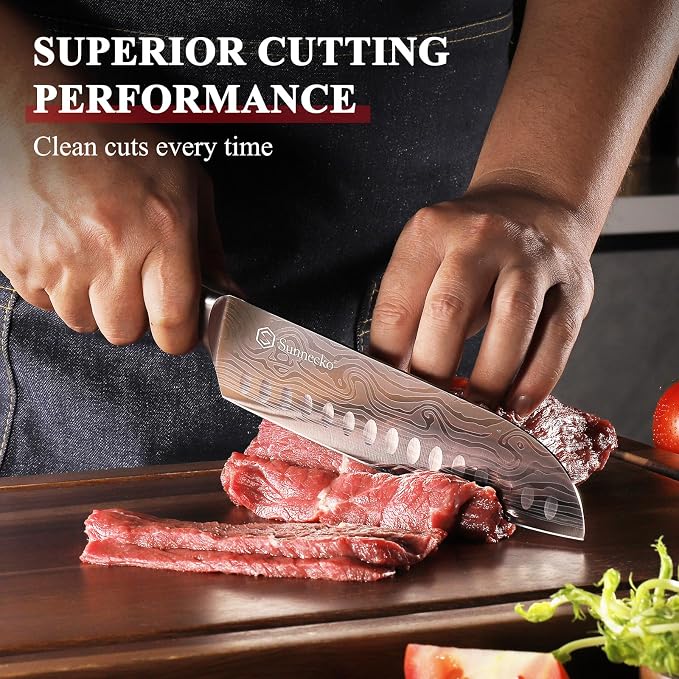 Sunnecko Chef Knife Sharp Santoku Knife 7 Inch, High Carbon Stainless Steel - Image 4