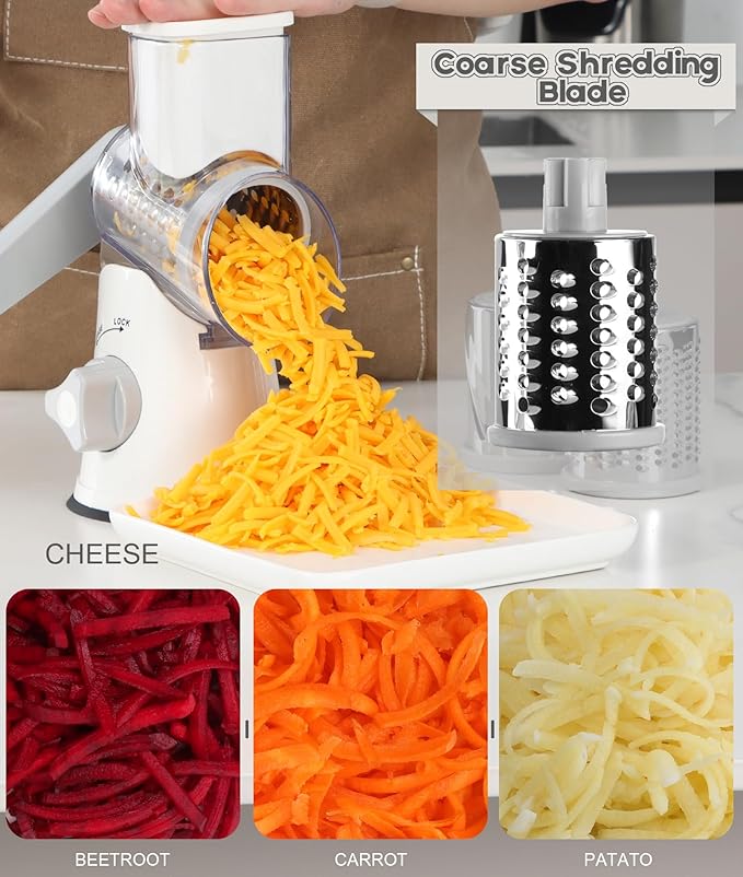 Ourokhome Rotary Cheese Grater Hand Crank, Kitchen Shredder Speed Mandolin - Image 2