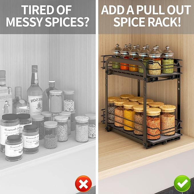 BOIVSHI Spice Rack Organizer for Cabinet, 2 Tier Pull Out Spice Organizer for - Image 3