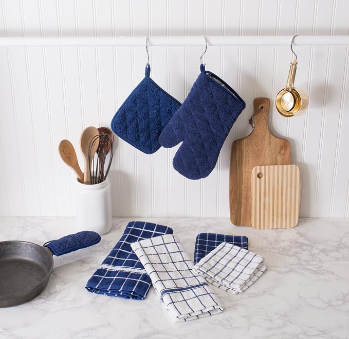 DII Basic Terry Collection 100% Cotton Quilted, Oven Mitt, Nautical Blue - Image 3