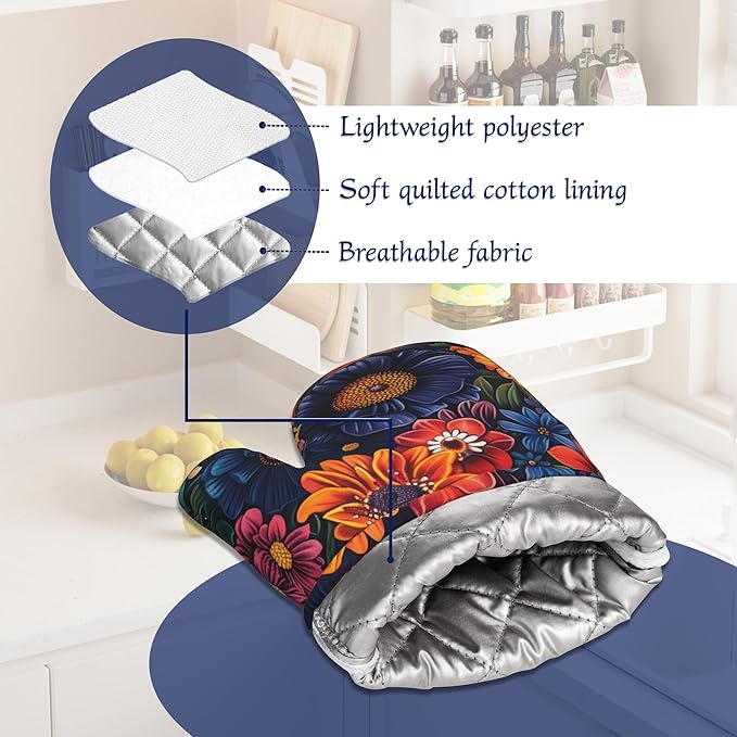 Colourful Flowers Potholders & Oven Mitts Sets Spring Floral Silicone Heat - Image 5
