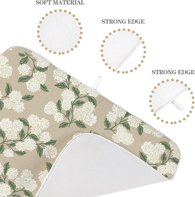 Beige Dish Drying Mat 18x24 Inch Khaki Green Vintage Floral Hydrangea Flower - Image 3