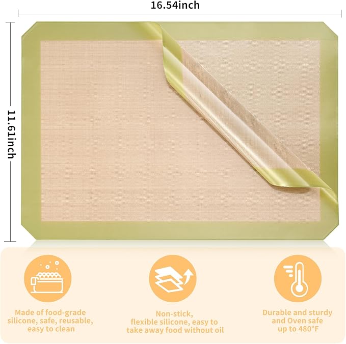 Luckyiren 2-Pack Silicone Baking Mats – Non-Stick Reusable BPA-Free Oven Liners - Image 2