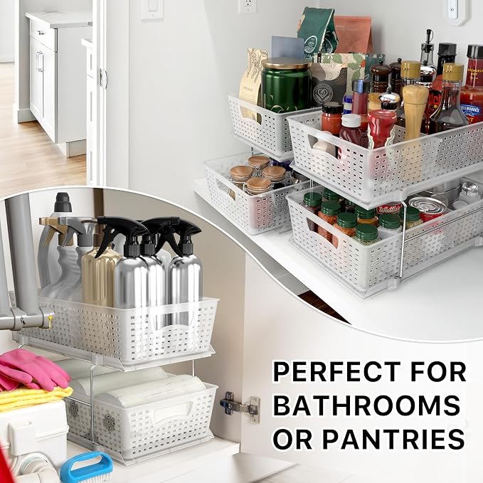 Simple Houseware 2 Tier Bathroom Organizer Tray Pull-Out Sliding - Image 8