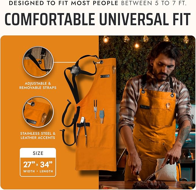 Asaya Chef and BBQ Apron with Bottle Opener and Hand Towel - 10oz Cotton Canvas - Image 5