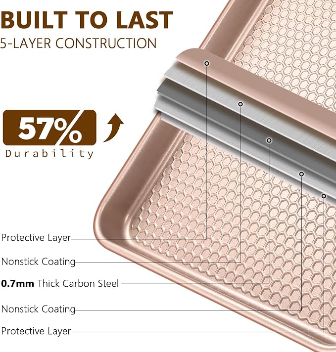Wildone Baking Sheet Pan Set, Honeycomb Embossed Nonstick Baking Sheet 15x10 In - Image 3