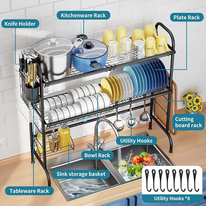HOWDIA 3-Tier Over The Sink Dish Drying Rack, Stainless Steel Dish Rack - Image 5