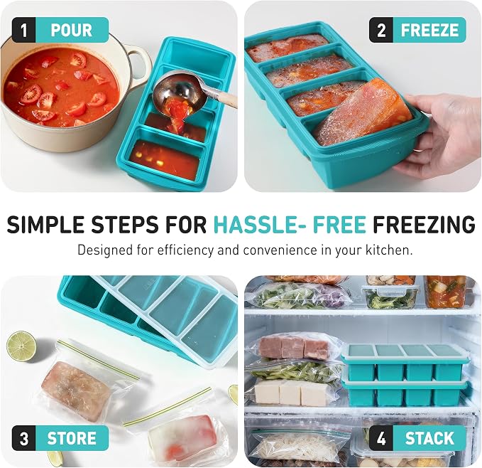 Silicone Freezer Tray With Lid Soup Freezer Container Molds with Steel - Image 6