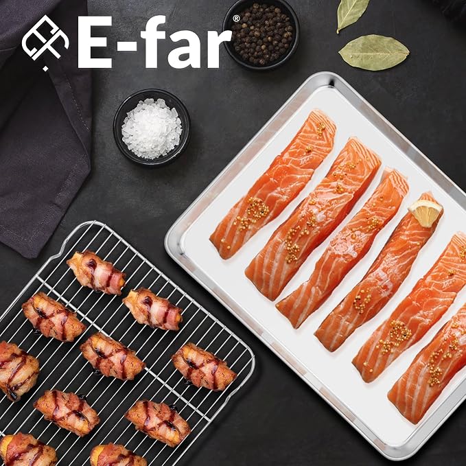 E-far Baking Sheet with Wire Rack, Large Stainless Steel Cookie Sheets Pan & - Image 7