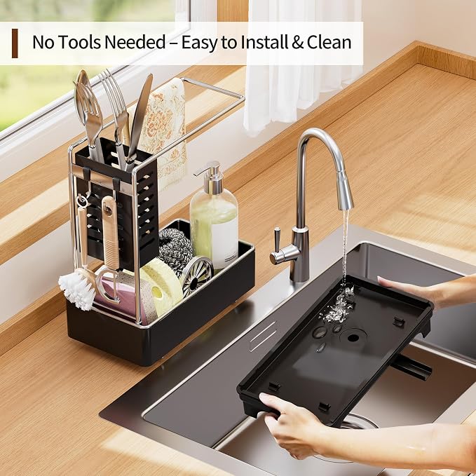 MOUKABAL Sponge Holder for Kitchen Sink, 2-Tier Sink Caddy Organizer - Image 6