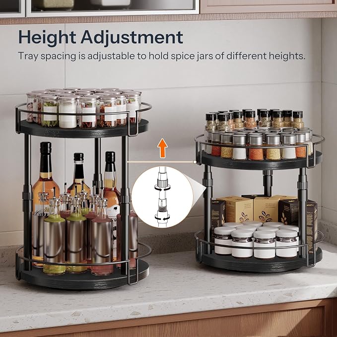 HOOBRO Lazy Susan Organizer Spice Rack, 2-Tier Height Adjustable Rotating Lazy - Image 5