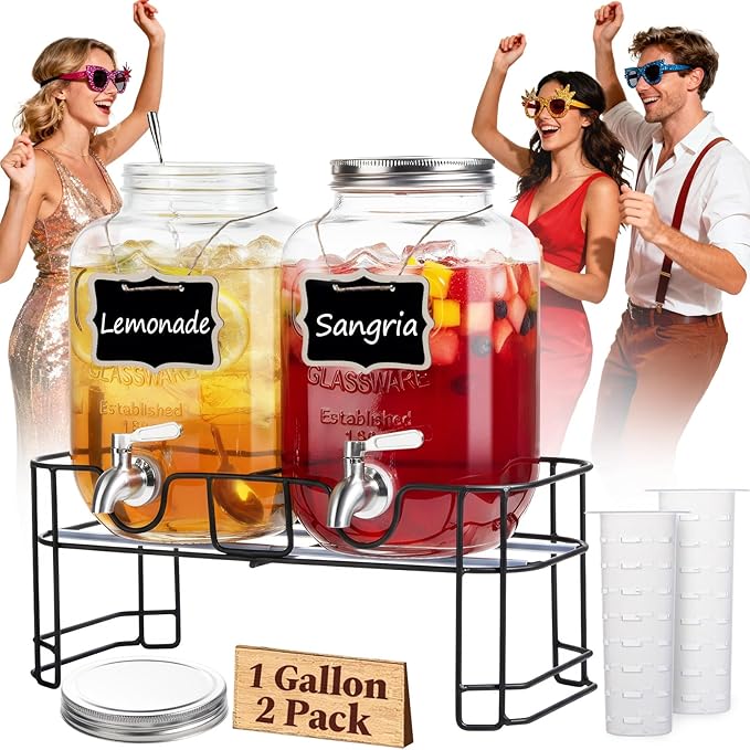 KIKCOIN 1 Gallon Glass Drink Dispensers by Kikcoin