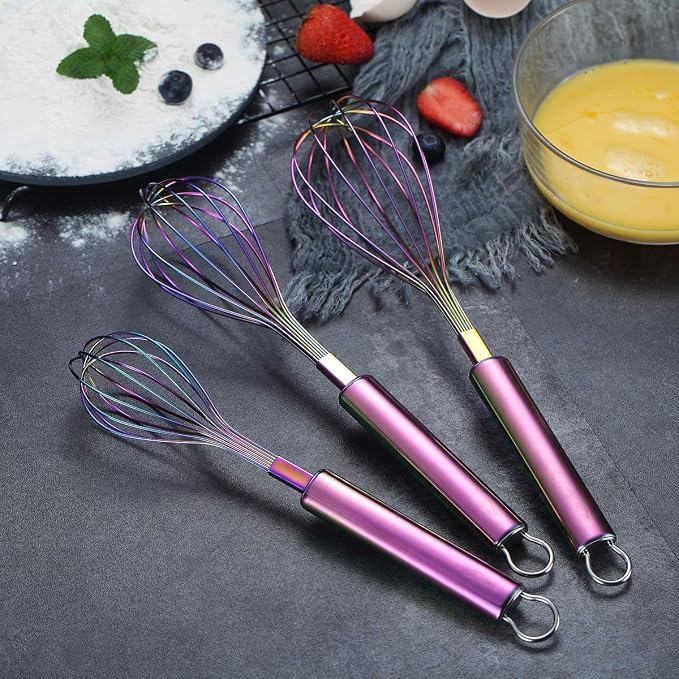 Berglander Rainbow Whisk Pack of 3 Stainless Steel 8", Titianium Plating - Image 2