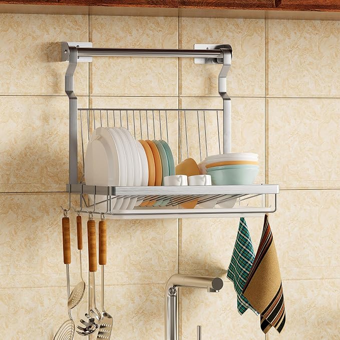 TQVAI Over Sink Dish Drainer Drying Rack, Stainless Steel Foldable Wall Mounted - Image 7