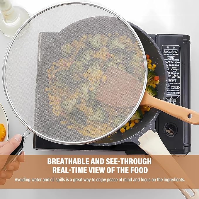 Splatter Screen for Frying Pan 13" 11.5" 9.8" Stainless Steel Fine Mesh Grease - Image 2