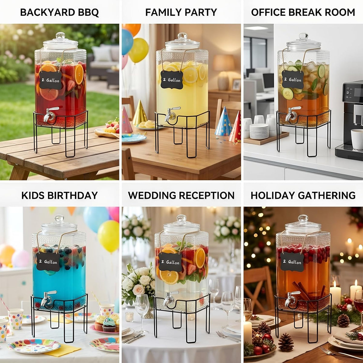 2 Gallon Glass Drink Dispenser, Drink Dispensers for Parties, Beverage