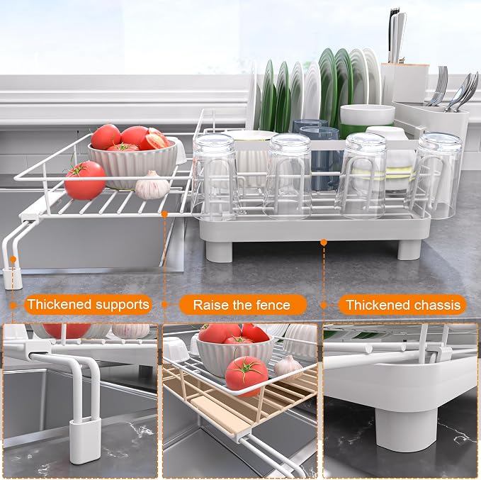 Runnatal Dish Drying Rack, Extendable Dish Rack Over Sink, Large Stainless - Image 4