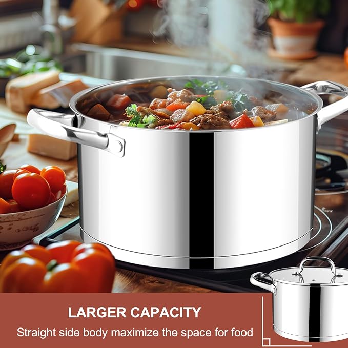 E-far Stainless Steel Stock Pot, 8 Quart Tri-ply Base Cooking Pot - Image 3