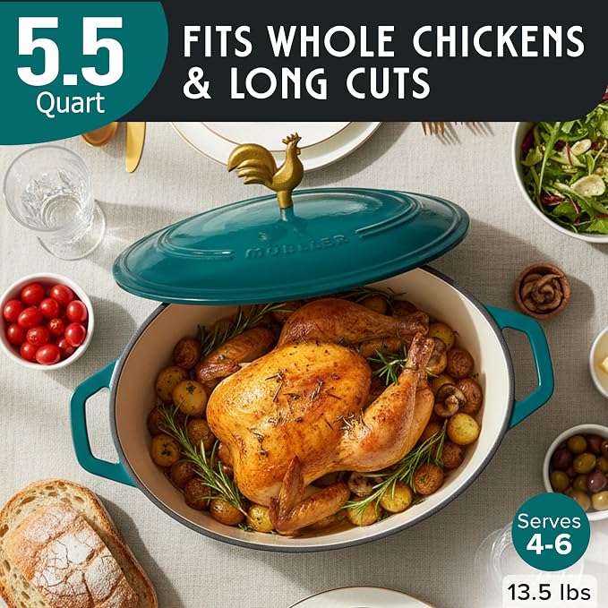 MUELLER HOME 5.5 Quart Enameled Cast Iron Oval Dutch Oven - Image 3