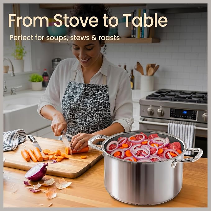 Stainless Steel Stockpot with Tempered Glass Lid 8 Quart, Durable 18/0 - Image 5