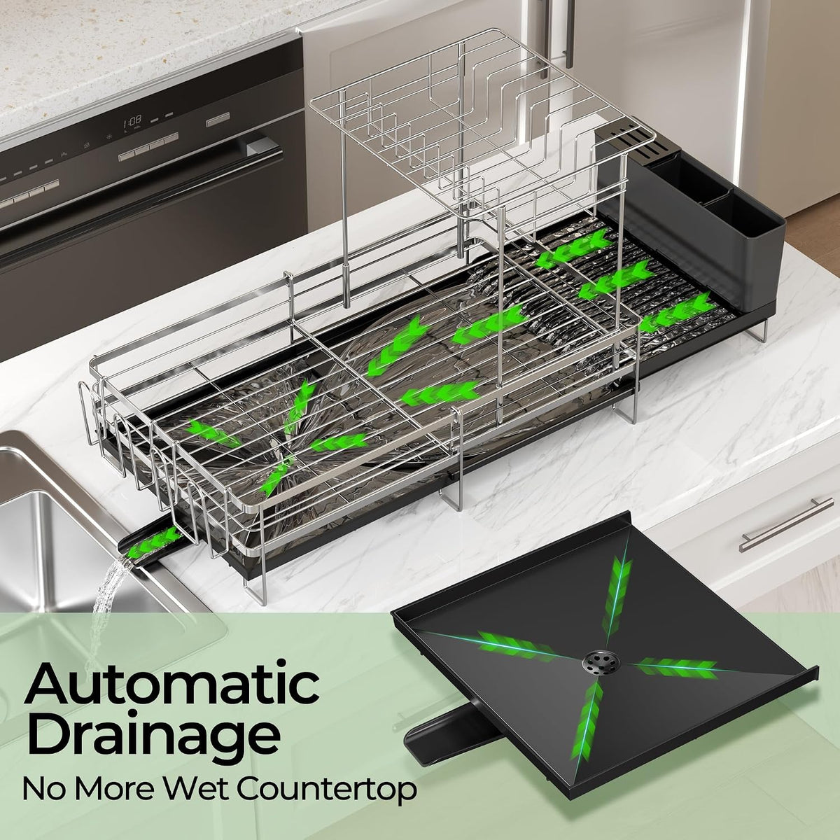 Large 2 Tier Dish Drying Rack, Extendable Dish Rack, Stainless Steel