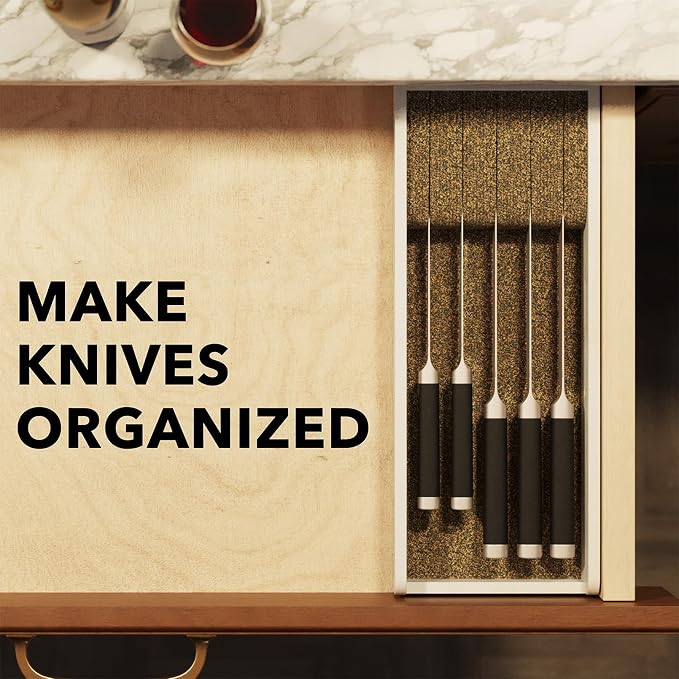 SpaceAid Knife Drawer Organizer Bamboo Insert Dock, Kitchen Steak Knives Holder - Image 3