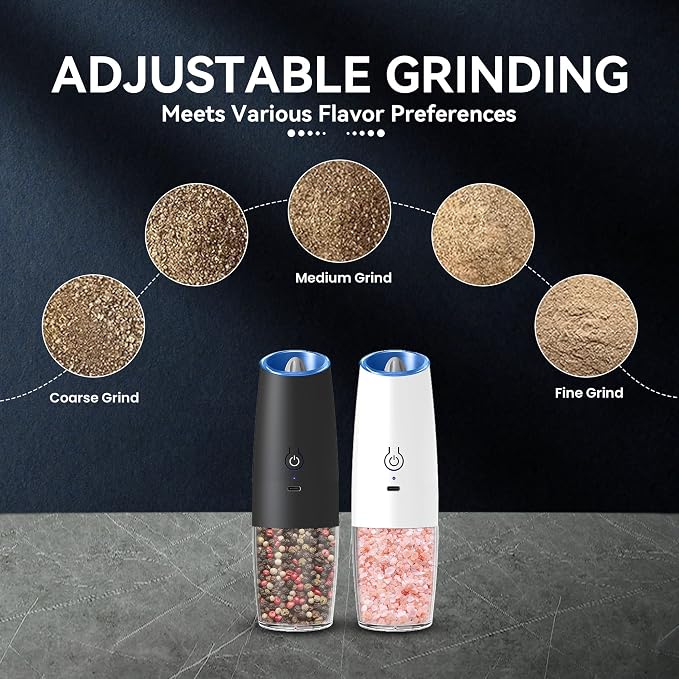 UNNEES Rechargeable Electric Salt and Pepper Grinder set of 2, gravity electric - Image 3