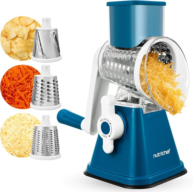 NutriChef 3 in 1 Cheese Grater & Shredder | Strong Suction Base, Rotary Handle by NutriChef%E2%84%A2Kitchen