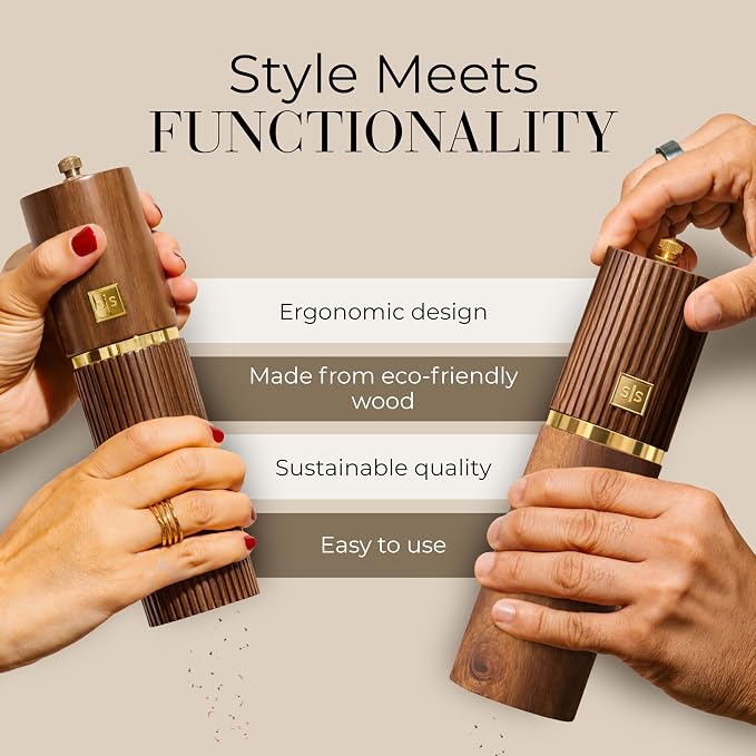 Wooden Salt and Pepper Grinder Set – Refillable Manual Salt and Pepper Mills - Image 5
