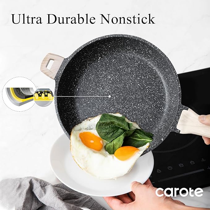 CAROTE 12.5 inch Nonstick Frying Pan Skillet, Non Stick Granite Fry Pan Egg Pan - Image 5