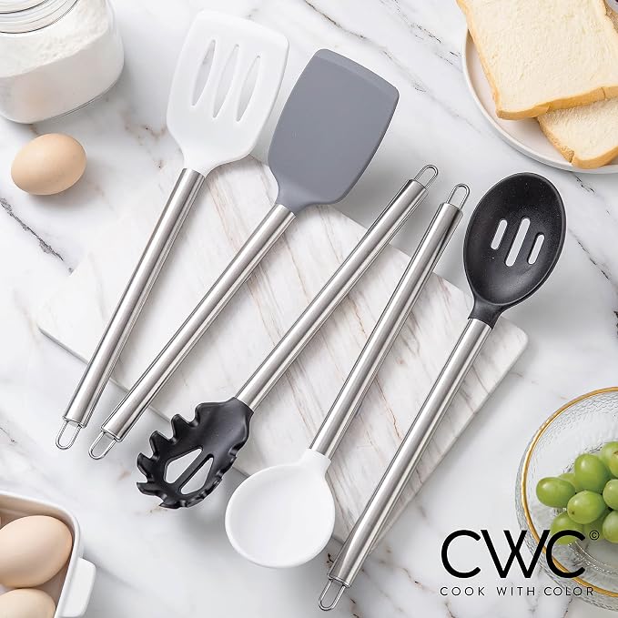 COOK WITH COLOR Silicone Cooking Utensils, Kitchen Utensil Set, Cooking Utensils - Image 2