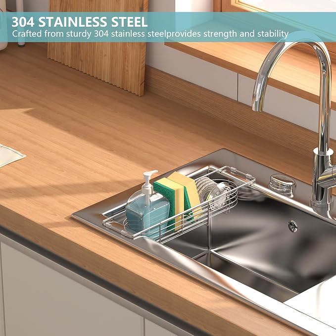 Sink Caddy Sponge Holder Kitchen Sink Organizer, Telescopic sink organizer rack - Image 6