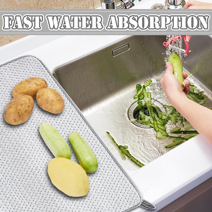 2 Pack Extra Large Microfiber Dish Drying Mat, 30 x 24 Inch Super Absorbent - Image 6