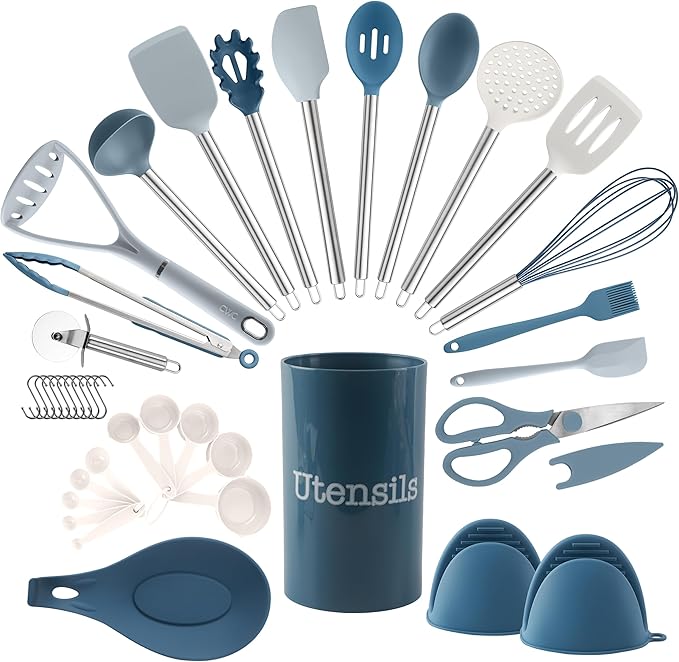 COOK WITH COLOR Silicone Cooking Utensils, Kitchen Utensil Set, Cooking Utensils by CookwithColor