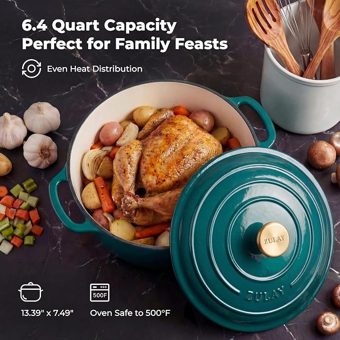 Zulay Kitchen 6.4 Quart Enameled Cast Iron Dutch Oven Pot - Image 6