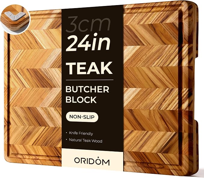 Teak Wood Cutting Board for Kitchen 24'' Extra Large End Grain Heavy Duty by oridom
