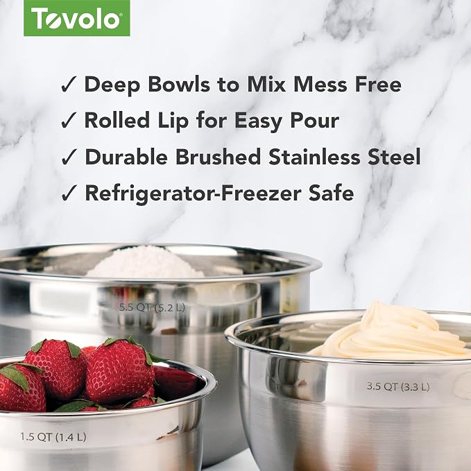 Tovolo Large Stainless Steel Mixing Bowl 5 Quart Metal Mixing Bowl - Image 3