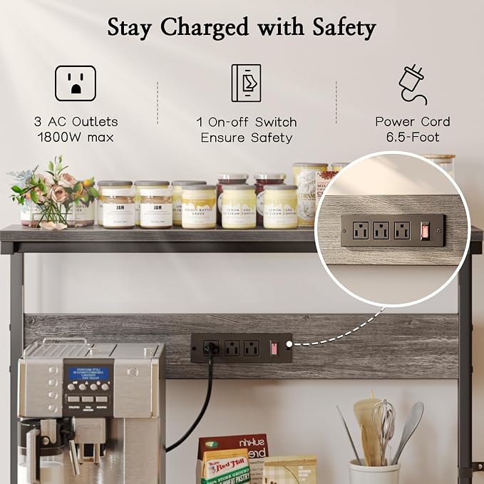 SUPERJARE Bakers Rack with Power Outlets, Microwave Stand, 39.4 X 14.3 Inch - Image 3