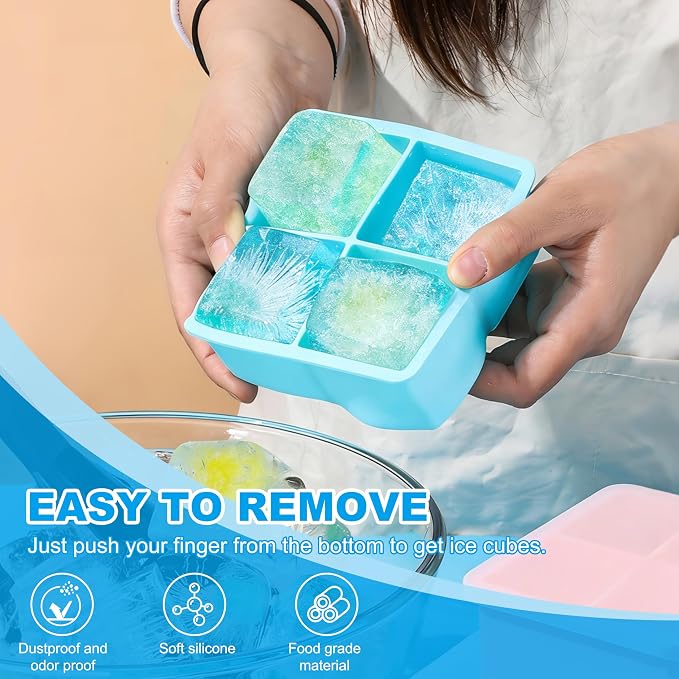 Large Silicone Ice Cube Tray 2Pack, Easy Release 2" Big Ice Cubes, Leak Proof - Image 4