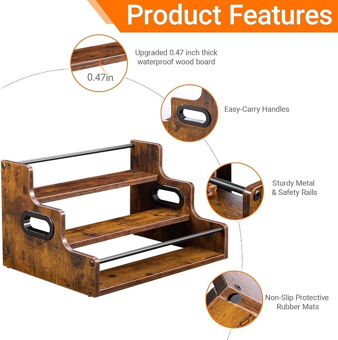 YQBRAO [Upgraded Rustic Wood Liquor Bottle Display Shelf, 3-Tier Liquor Shelf - Image 4