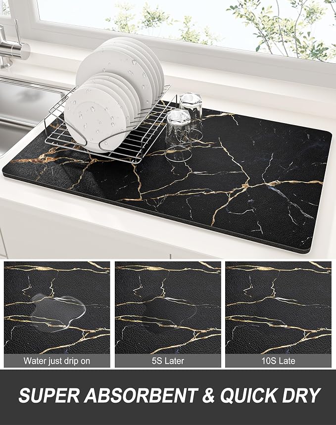 Rnivvi Dish Drying Mat for Kitchen Counter, XL 15 x 24" Cute Marble Absorbent - Image 3