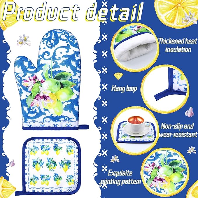 Bencailor 6 Pcs Lemon Kitchen Towels Oven Mitts and Pot Holders Set Decorative - Image 5