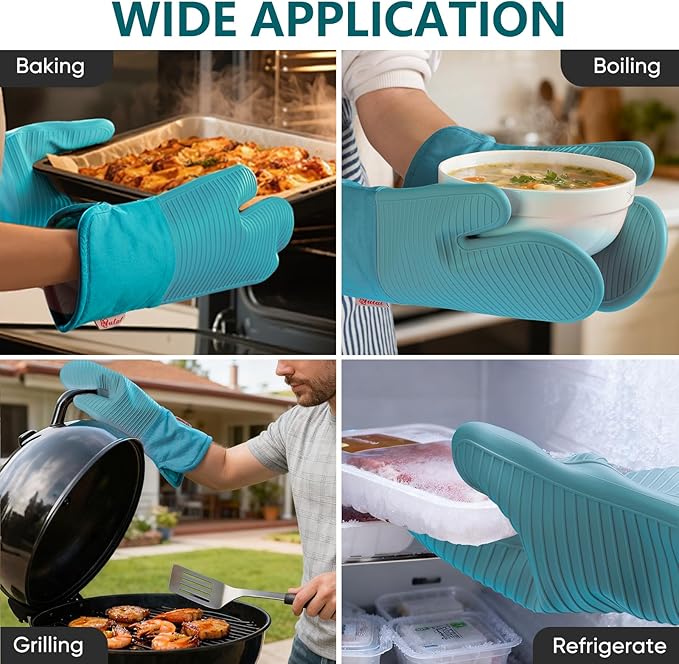 YUTAT Silicone Oven Mitts, High Heat Resistant Up to 500 Degrees, Waterproof - Image 5