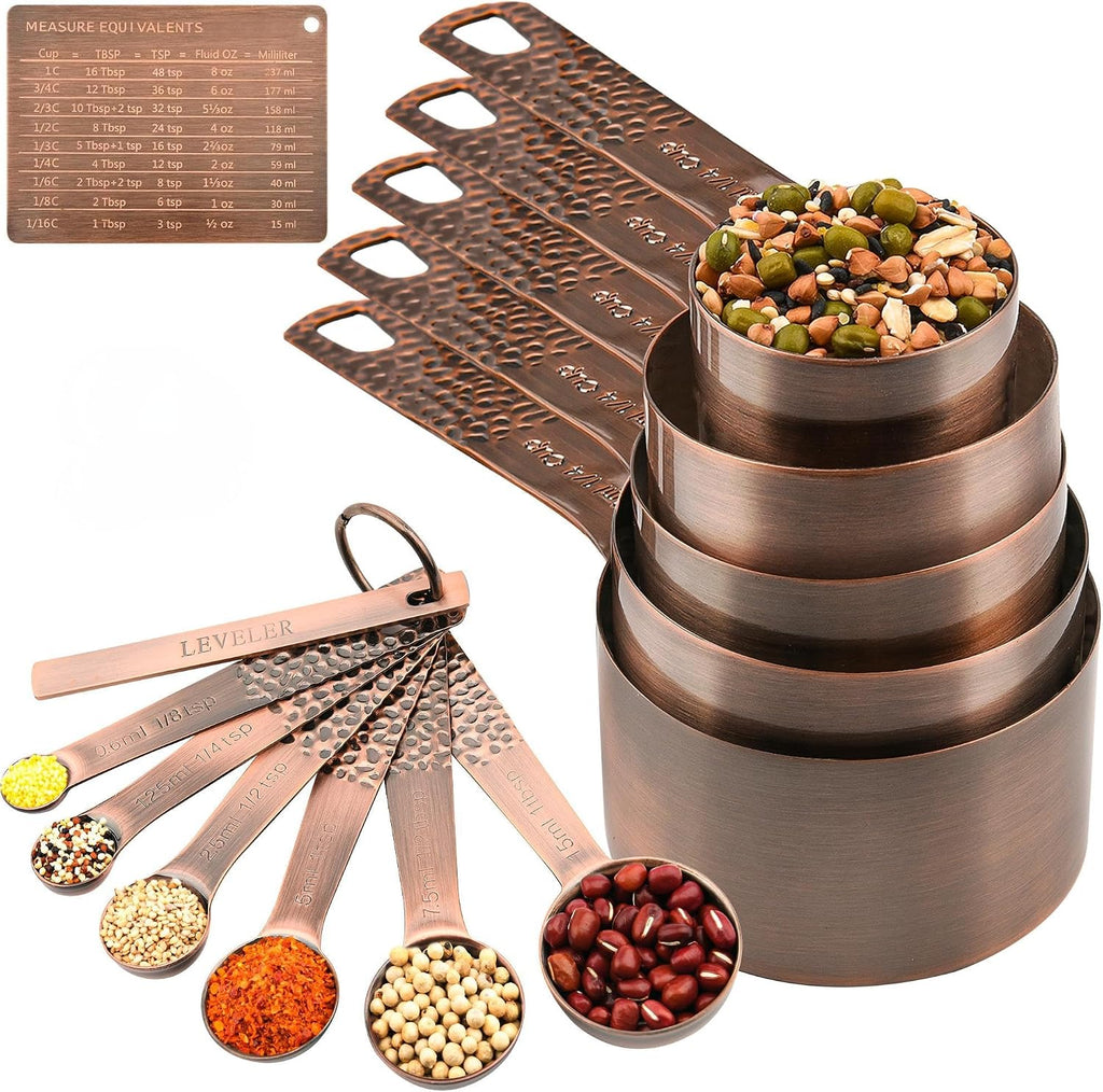 Copper Measuring Cups and Spoons Set 13, Stainless Steel Measuring