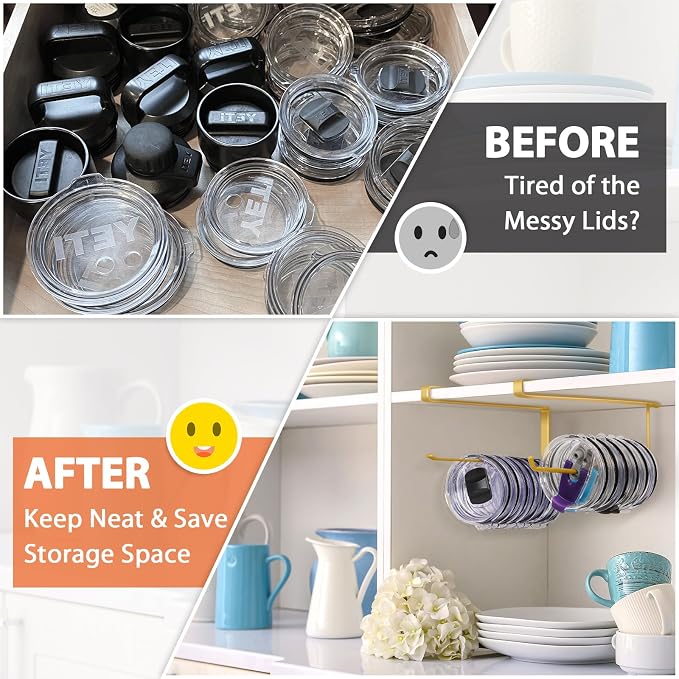 2 Pack Tumbler Lid Organizer, Horizontal Tumbler Lid Storage Hook Up to 20 Lids - Image 6