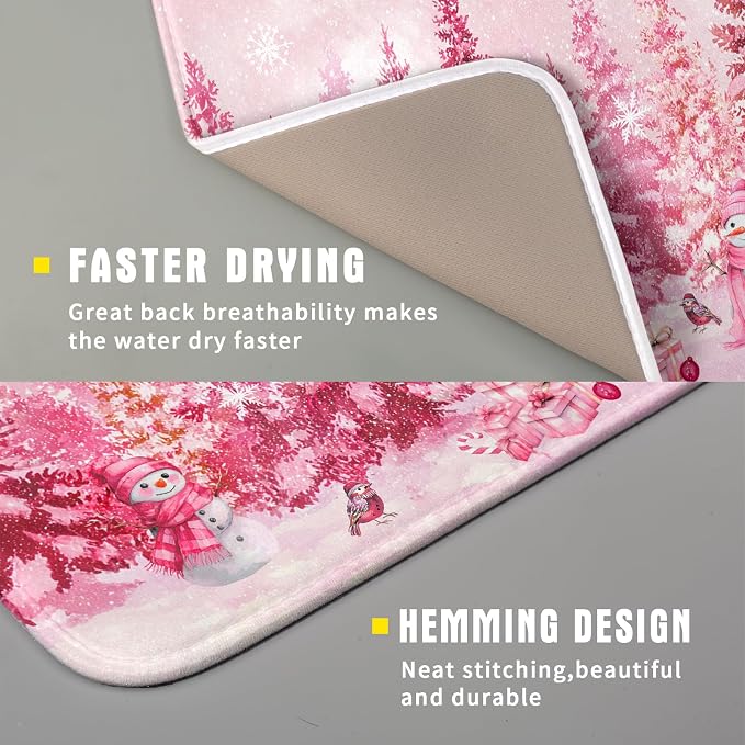Pink Winter Dish Drying Mat Forest Washable Drying Matt Kitchen Counter - Image 3