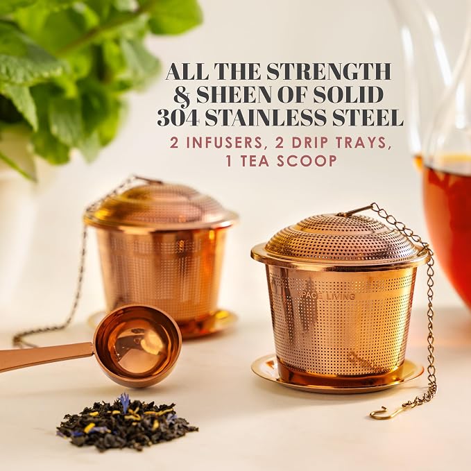 Tea Infuser Set of 2 with Tea Scoop & Drip Trays - Image 8