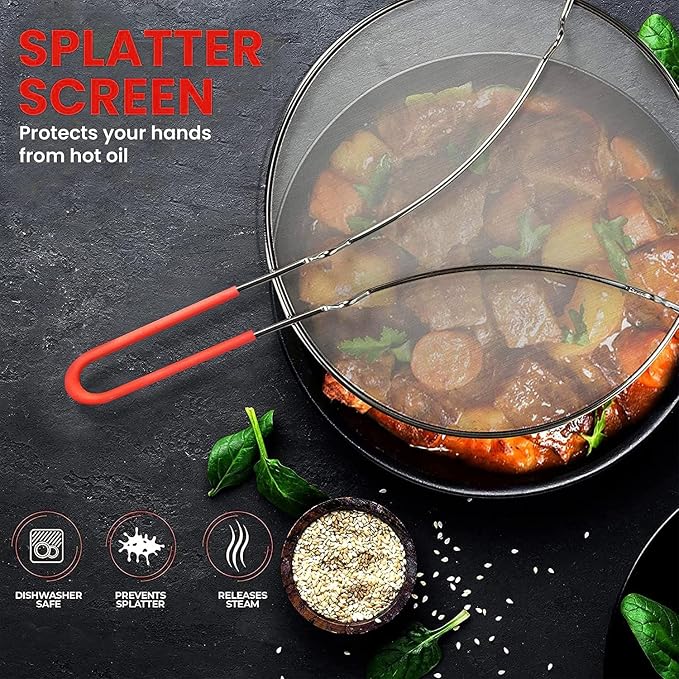 13" Grease Splatter Screen for Cooking | Stainless Steel Oil Splatter Guard and - Image 2