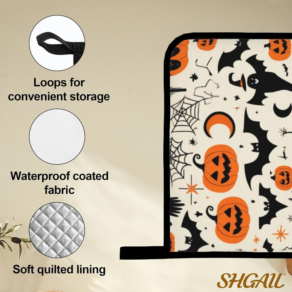 Halloween Pumpkin Bat Pattern Oven Gloves and Hot Pads Set - Heatproof