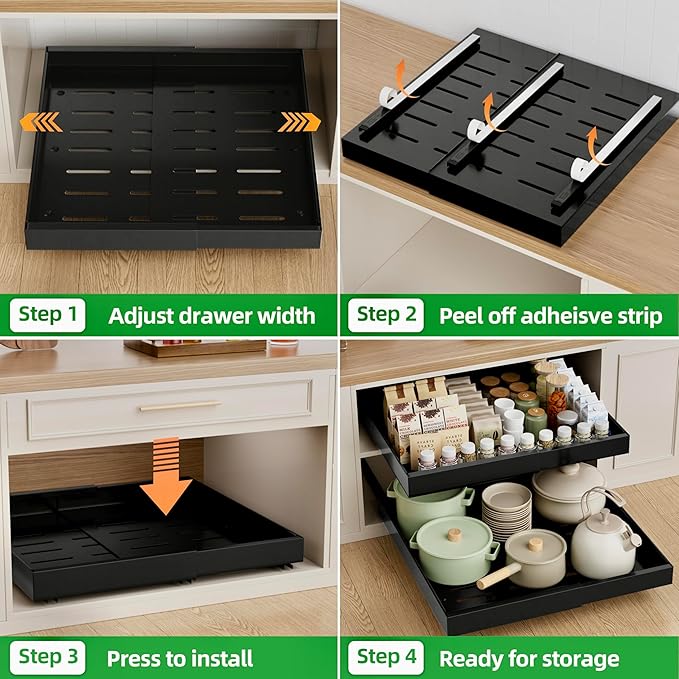 PAKETA 1 Pack Expandable Pull Out Cabinet Organizer, Upgrade 3 Slide Rails - Image 6
